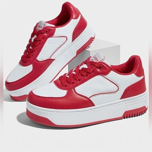 Lucky Step Shoes - ☔️🩵⏭️NIB Lucky Step White & Red Platform Sneakers Size 8